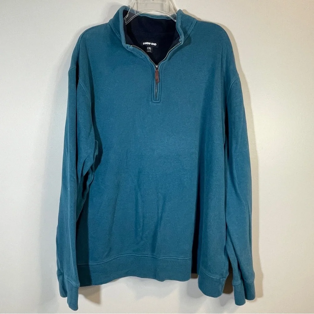 Lands End 1/4 Zip Henley LS Dark Teal Shirt Size XXL - Picture 1 of 3